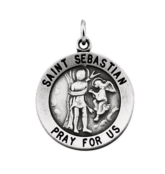 Sterling Silver St. Sebastian Necklace, 18" (18MM).