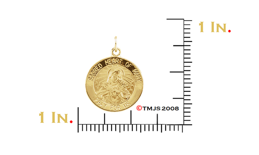 14k Yellow Gold Sacred Heart of Jesus Medal Round Pendant 26X19MM
