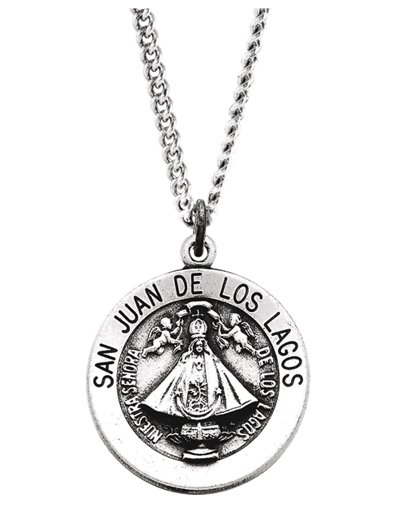 Rhodium Plated Sterling Silver Round San Juan de Los Lagos Pendant Necklace
