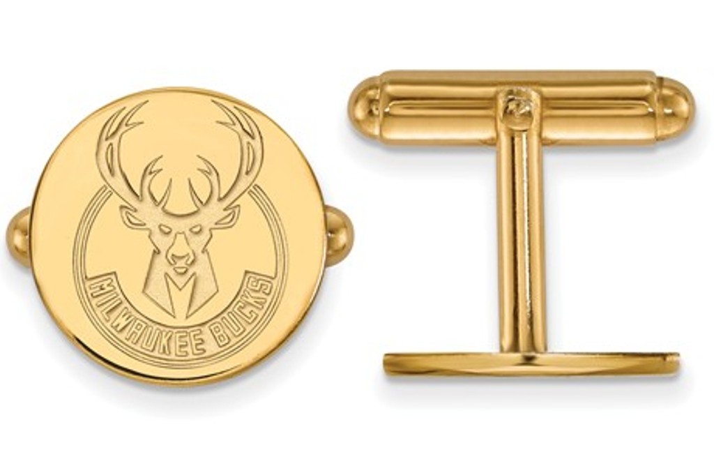 14k Yellow Gold NBA LogoArt Milwaukee Bucks Cuff Links, 15MM