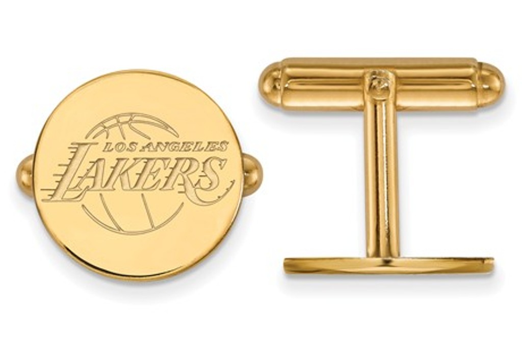 14k Yellow Gold NBA LogoArt Los Angeles Lakers Cuff Links, 15MM