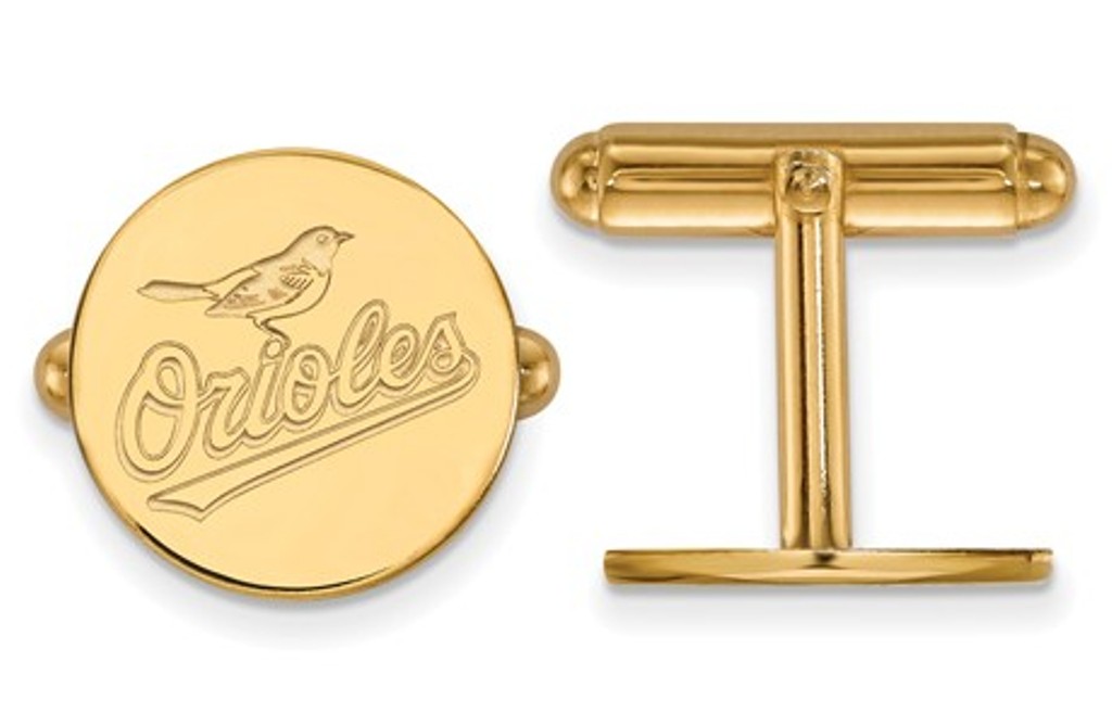 14k Yellow Gold MLB LogoArt Baltimore Orioles Cuff Links, 15MM