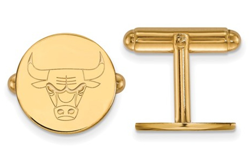 14k Yellow Gold NBA LogoArt Chicago Bulls Cuff Links, 15MM