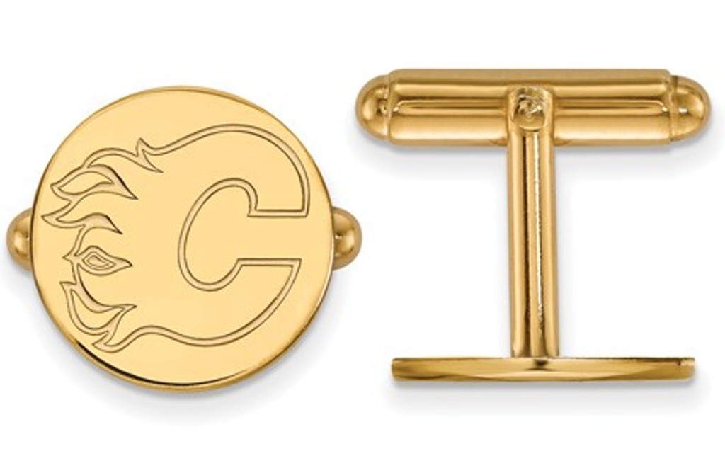 14k Yellow Gold NHL LogoArt Calgary Flames Cuff Links, 15MM