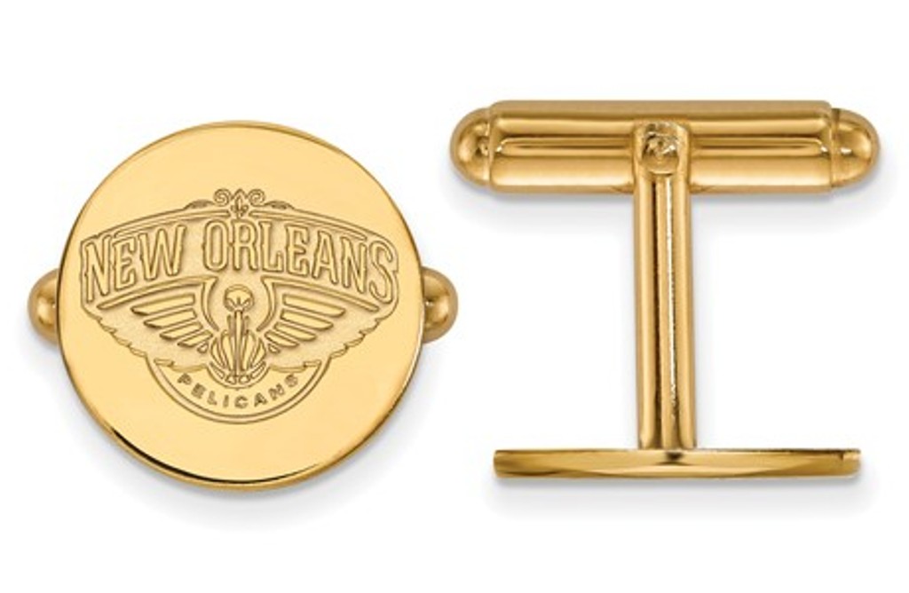 14k Yellow Gold NBA LogoArt New Orleans Pelicans Cuff Link