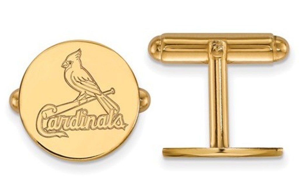 14k Yellow Gold MLB LogoArt St. Louis Cardinals Cuff Links, 15MM