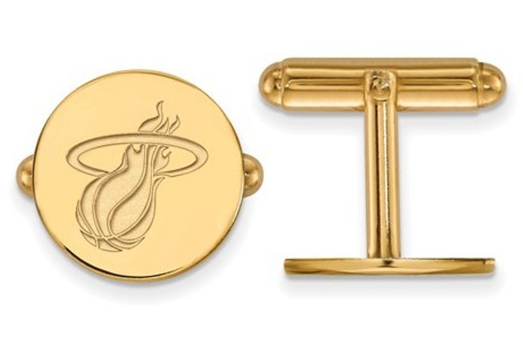 14k Yellow Gold NBA LogoArt Miami Heat Cuff Links, 15MM