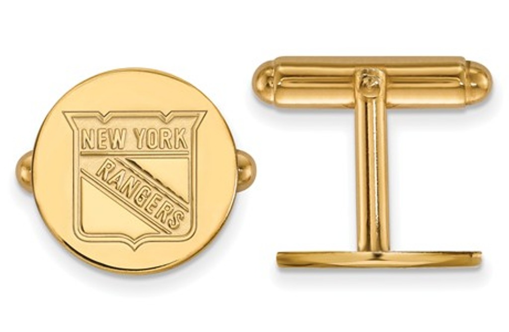 14k Yellow Gold NHL LogoArt New York Rangers Cuff Links, 15MM