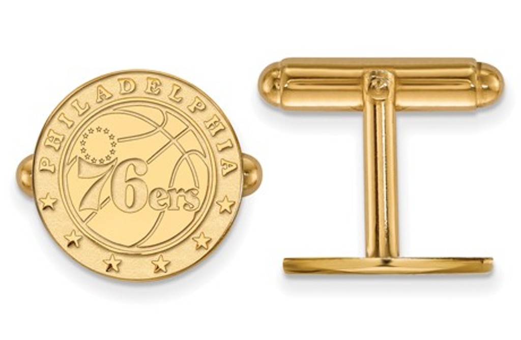 14k Yellow Gold NBA LogoArt Philadelphia 76ers Cuff Links, 