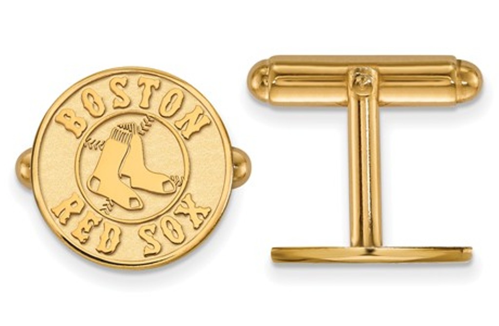 14k Yellow Gold MLB LogoArt Boston Red Sox Cuff Links, 15MM