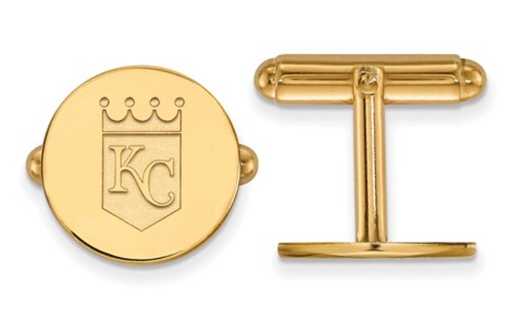 14k Yellow Gold MLB LogoArt Kansas City Royals Cuff Links, 15MM 