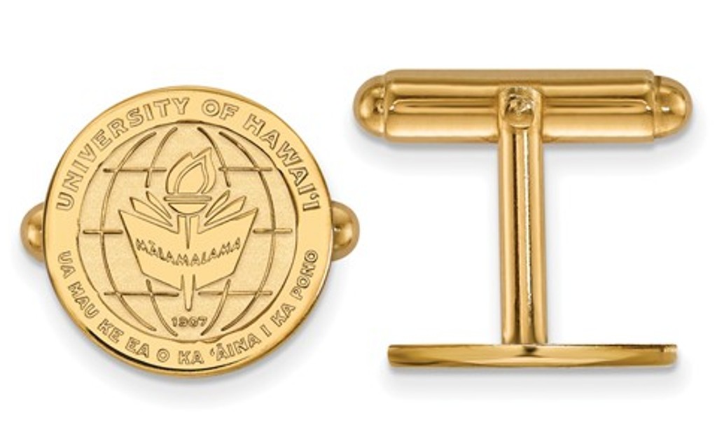 14k Yellow Gold LogoArt The University Of Hawai'i Crest Cuff Links, 15MM