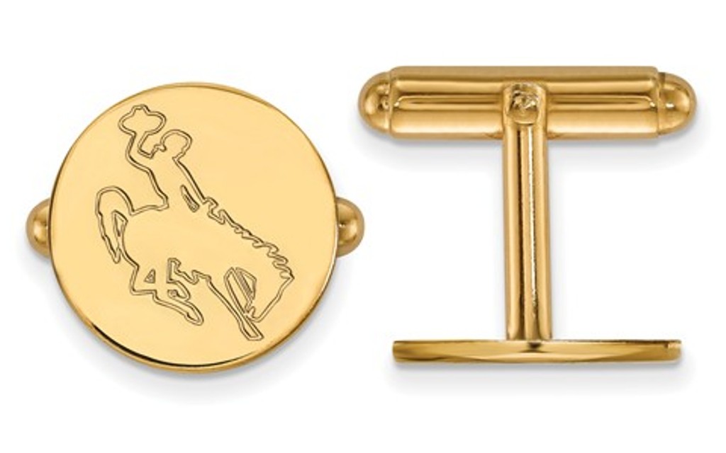 14k Yellow Gold LogoArt the University of Wyoming Disc Cuff Links, 15 MM