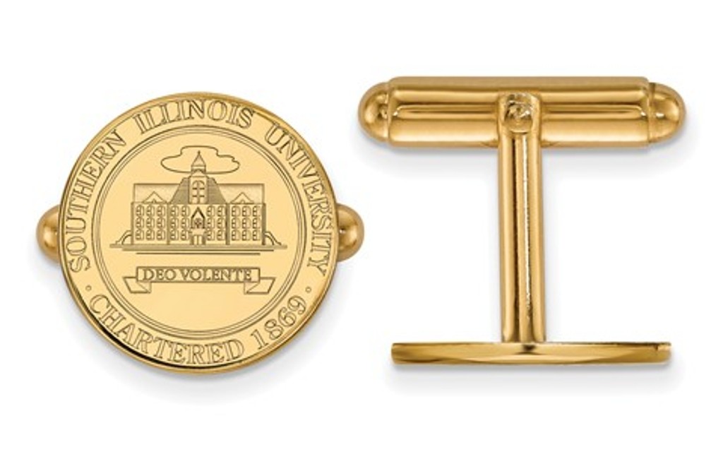 14k Yellow Gold LogoArt Southern Illinois University Crest Cuff Links, 15MM 