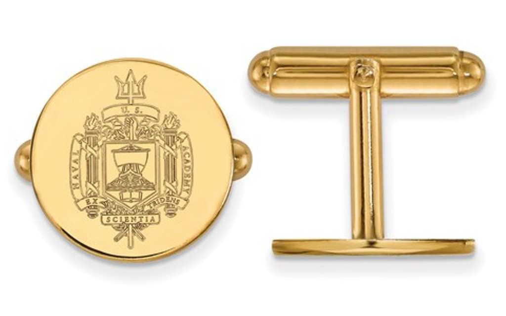 14k Yellow Gold LogoArt Navy Crest Cuff Links, 15MM