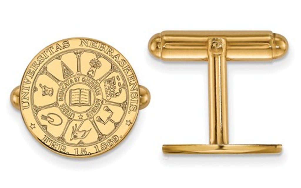 14k Yellow Gold LogoArt University of Nebraska Crest Cuff Links, 15MM 