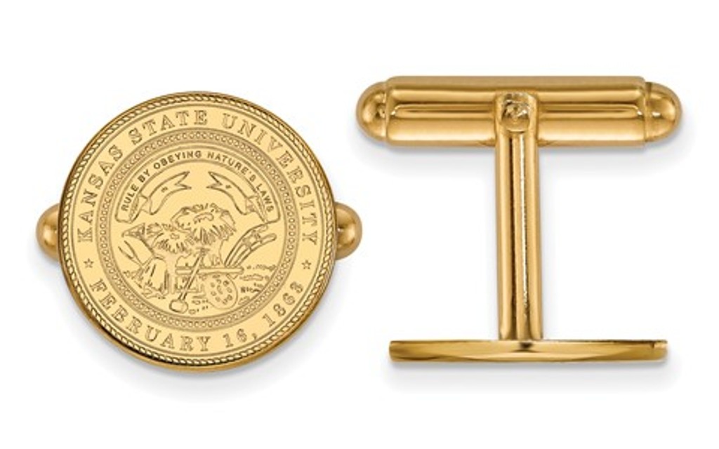 14k Yellow Gold LogoArt Kansas State University Crest Cuff Links, 15MM