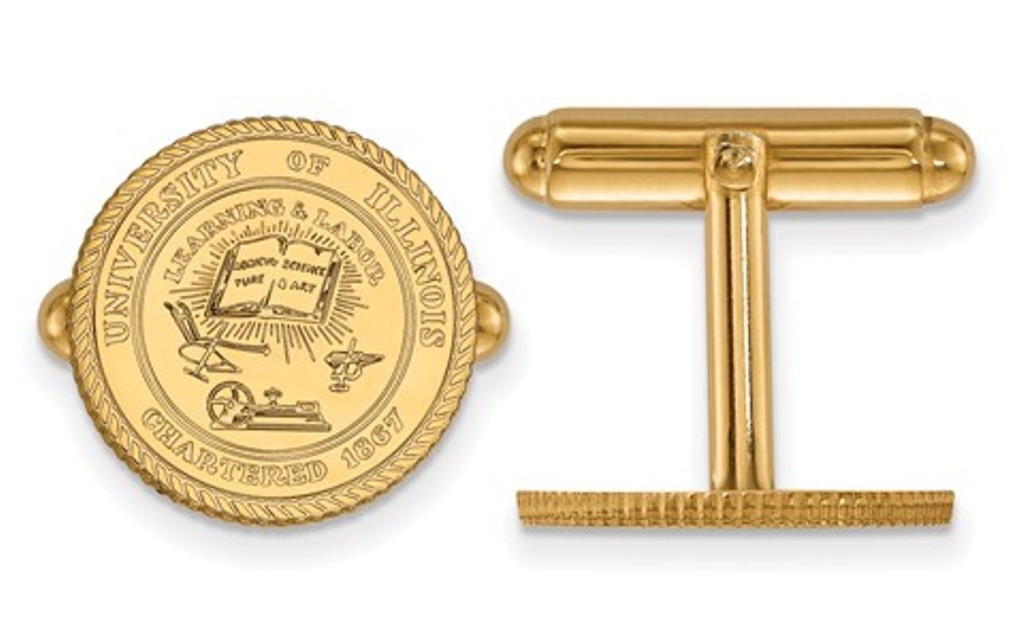 14k Yellow Gold LogoArt University Of Illinois Crest Cuff Link, 15MM