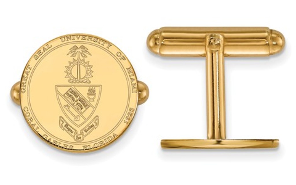 14k Yellow Gold LogoArt University Of Miami Crest Cuff Links, 15MM