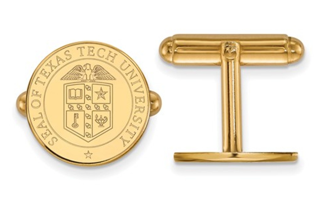 14k Yellow Gold LogoArt Texas Tech University Crest Cuff links, 15MM