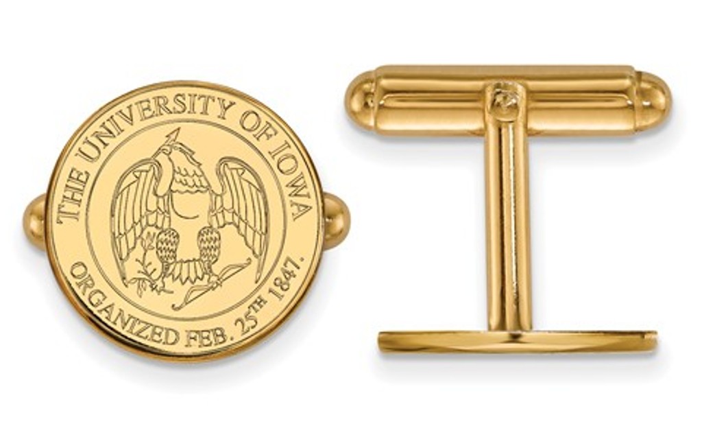 14k Yellow Gold LogoArt University Of Iowa Crest Cuff Links, 15MM