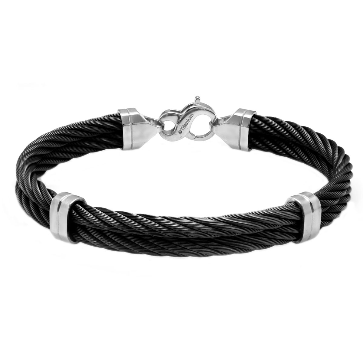 Guys and gals elegant double strand of black titanium memory cable and gray titanium Edward Mirell bracelet, sku EMB110. 