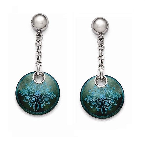 Blue-Green Black Titanium Anodized Teal and Sterling Silver Earrings