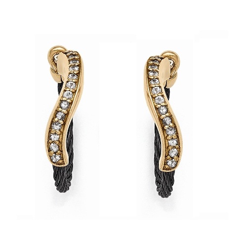 Black Titanium and Bronze Cable White Sapphire Earrings