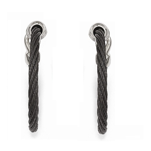 Black Titanium and Sterling Silver Cable  Hoop Earrings