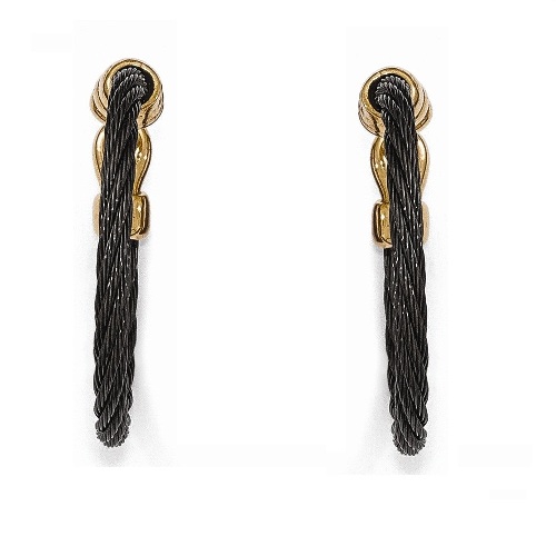 Black Titanium and Bronze Cable Hoop Earrings