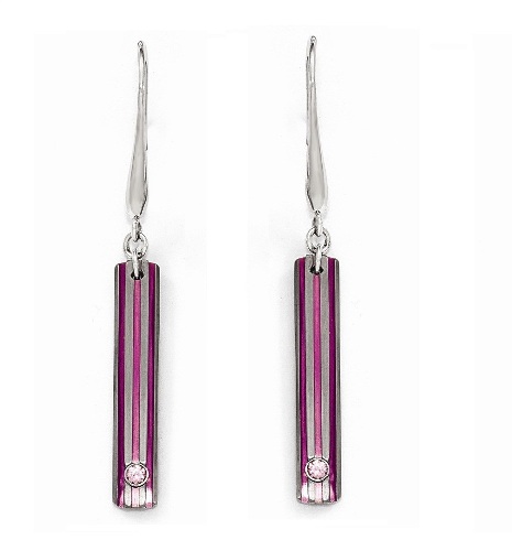 Titanium Triple Groove Pink Anodized and Pink Sapphire Earrings