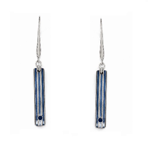 Titanium Triple Groove Blue Anodized and Sapphire Earrings