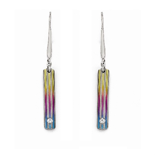 Titanium Triple Groove Multi-Color Anodized and White Sapphire Earrings