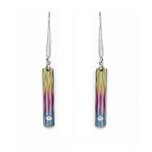 Titanium Triple Groove Multi-Color Anodized and White Sapphire Earrings