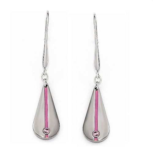 Titanium Grooved Pink Anodized With Pink Sapphire Teardrop Earrings