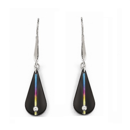 Titanium Grooved Multicolor Anodized With Black Titanium White Sapphire Earrings