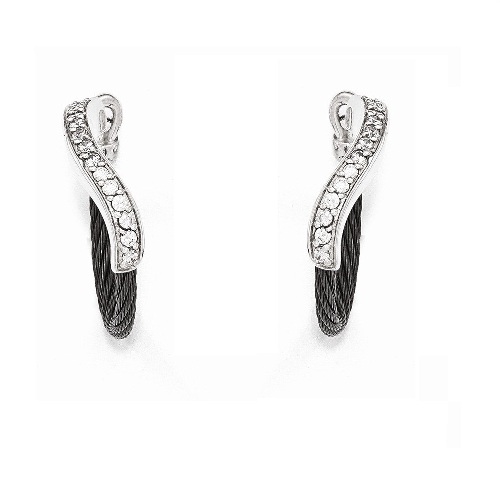  Two-Tone Black Titanium Memory Cable and Sterling Silver and White Sapphire Earrings