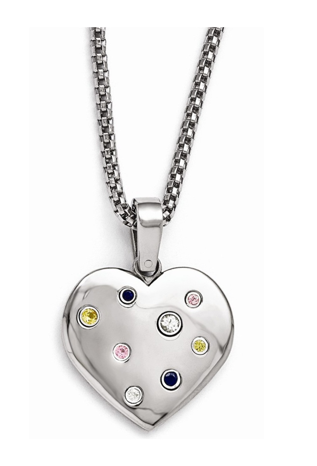  Titanium Heart Multi-Color Sapphire with Silver Bezels and 2in Ex Pendant with Necklace, 16