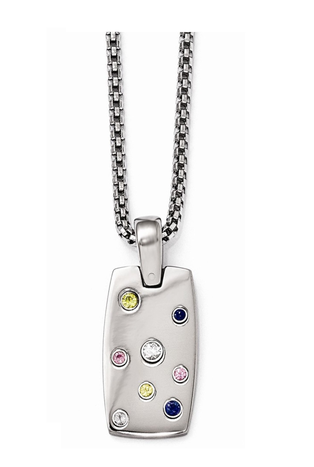  Polished Titanium Multi-Color Sapphire With Sterling Silver Bezel and 2in Ex Pendant with Necklace, 16