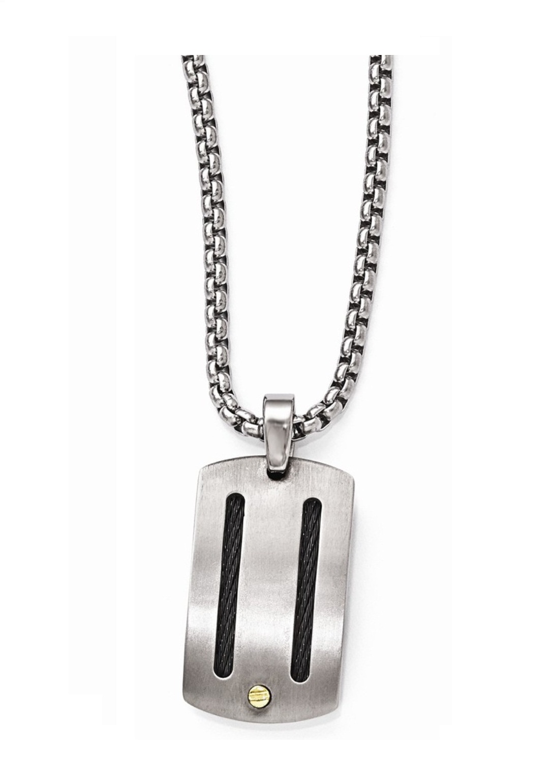 Brushed Titanium Cable 18k Gold Rivets with Sterling Silver Bezel Pendant Necklace, 20