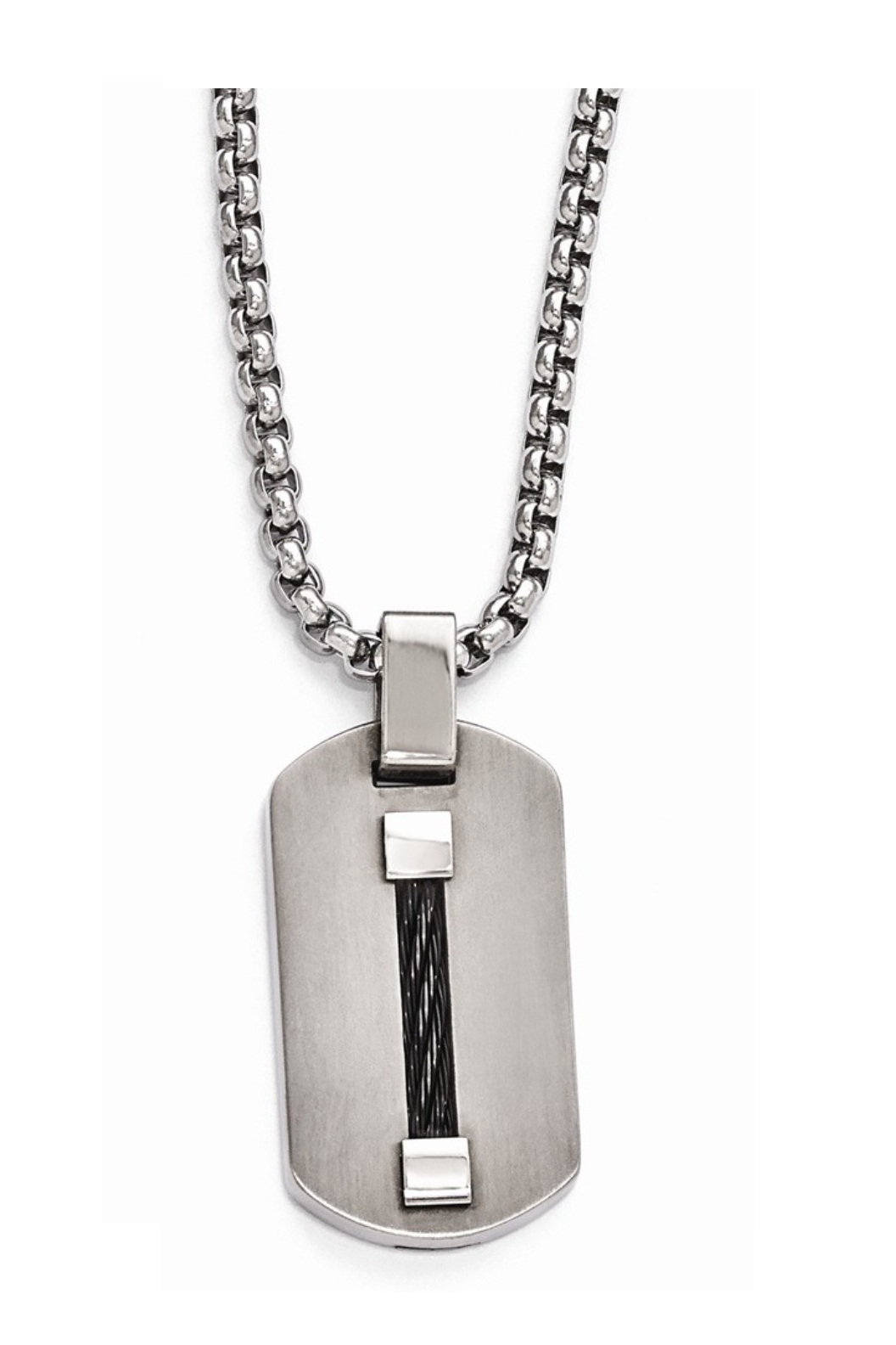  Polished and Brushed Titanium Dog Tag and Cable Pendant Necklace, 20