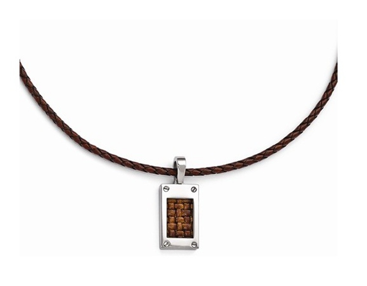 Edward Mirell Titanium and Brown Leather Pendant Necklace