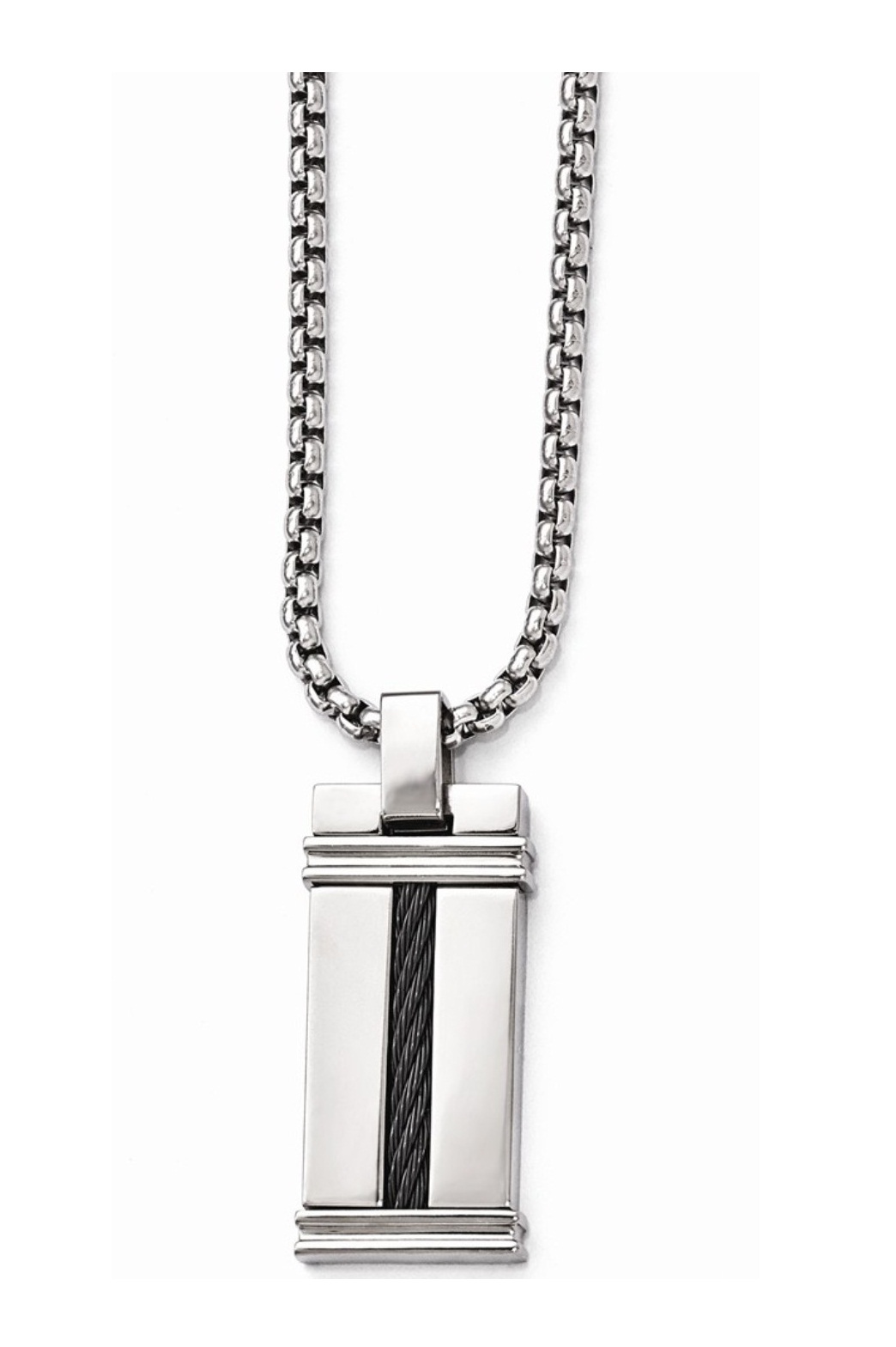 Polished Titanium and Cable Pendant Necklace