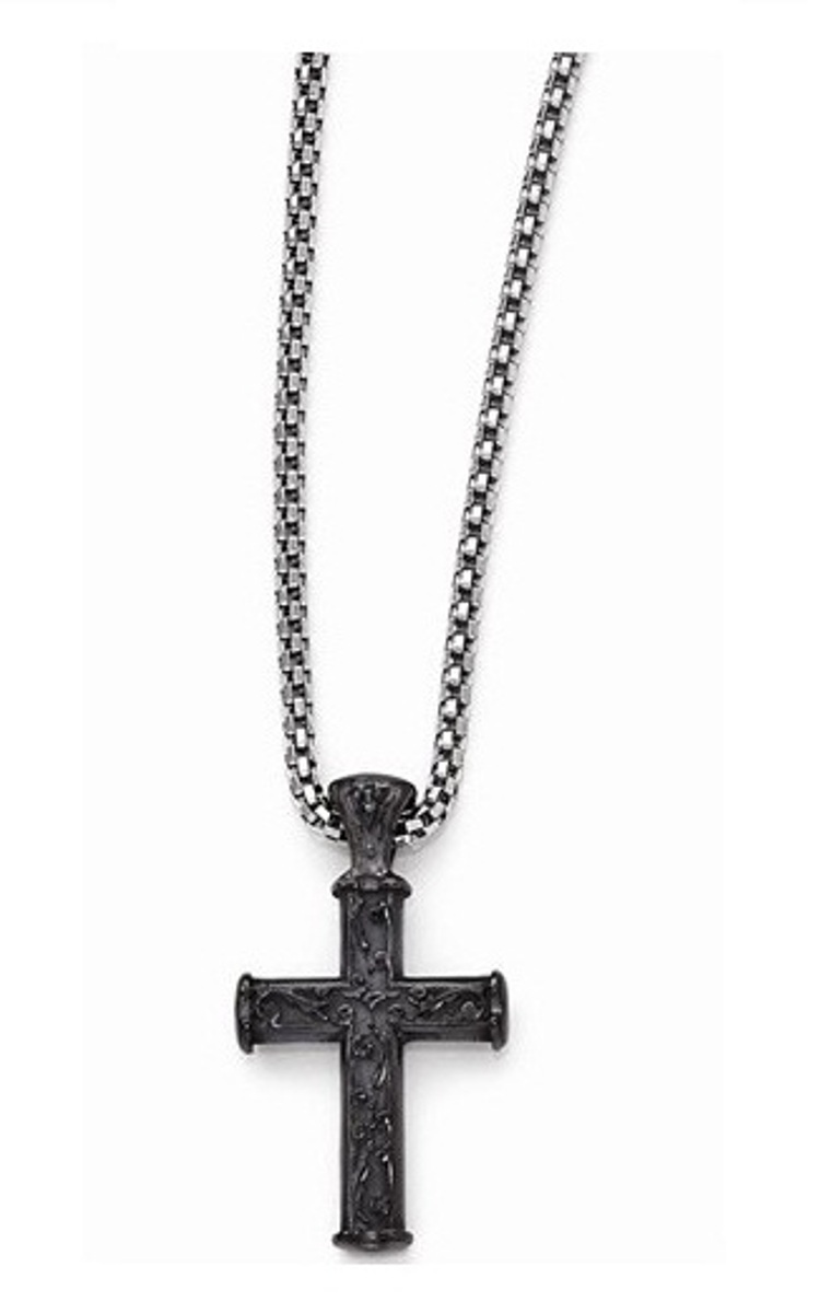 Edward Mirell Black Titanium Brushed and Polished Cross Pendant Necklace, 20