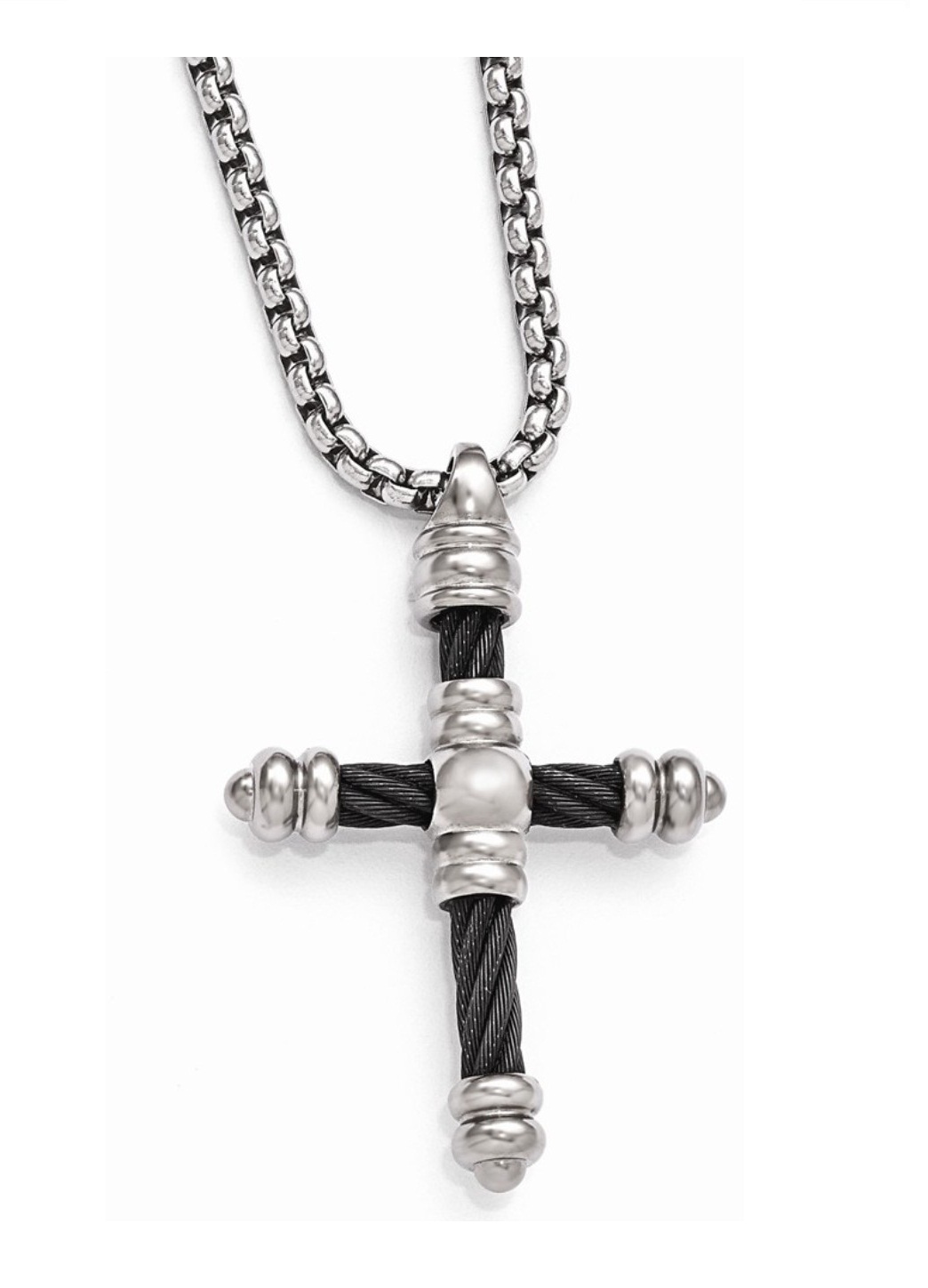 Titanium Cable Cross Pendant Necklace