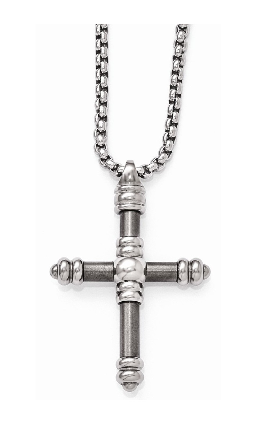  Titanium Brushed And Polished Cross Pendant Necklace