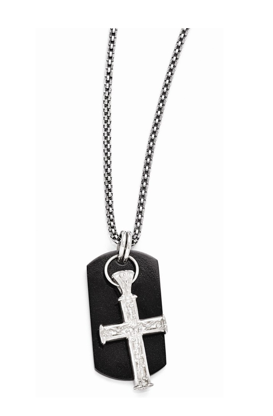  Black Ti And Sterling Silver Cross Pendant Necklace