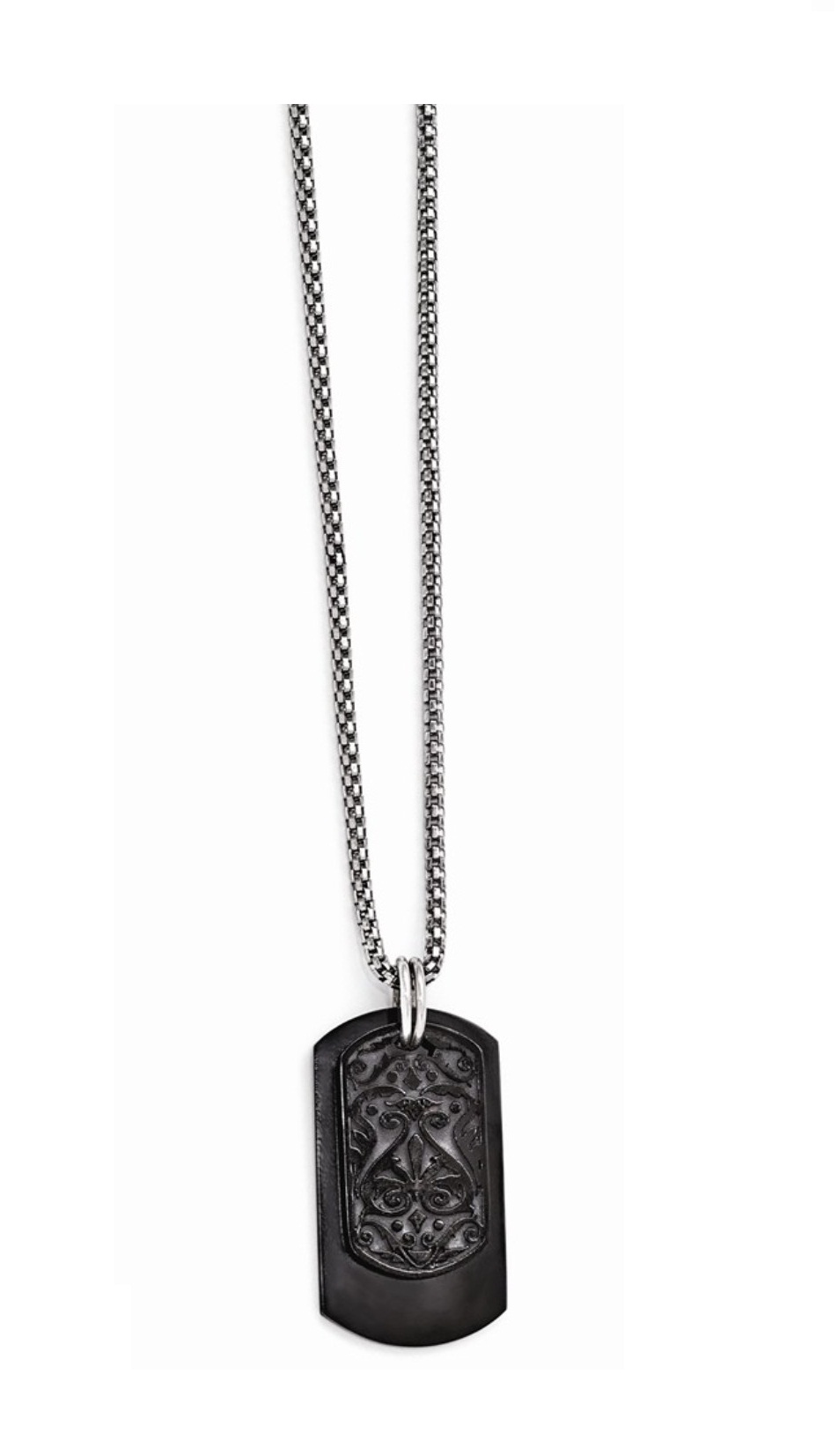  Black Ti And Sterling Silver Dog Tag Pendant Necklace