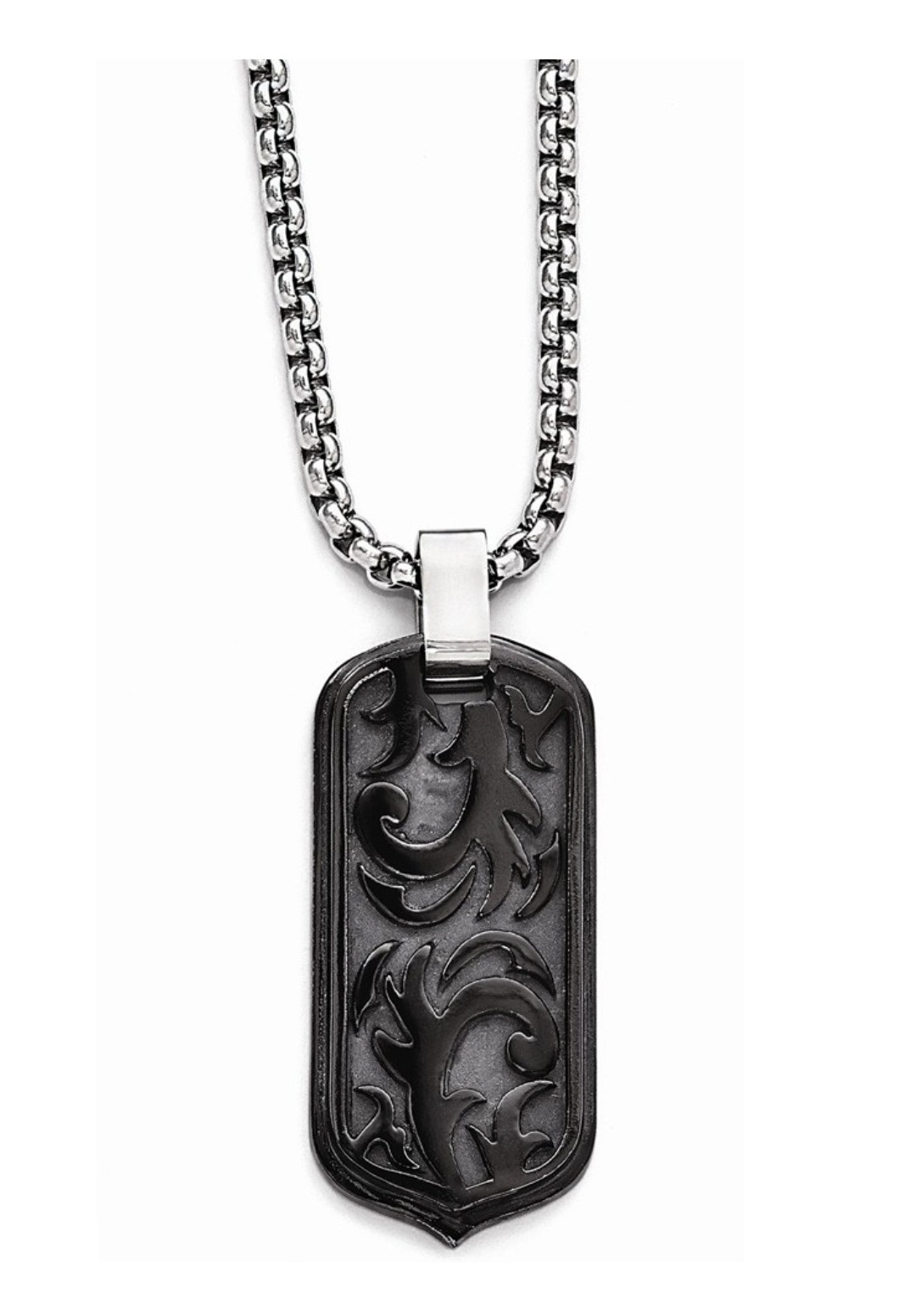  Black Ti Casted Dog Tag Pendant Necklace