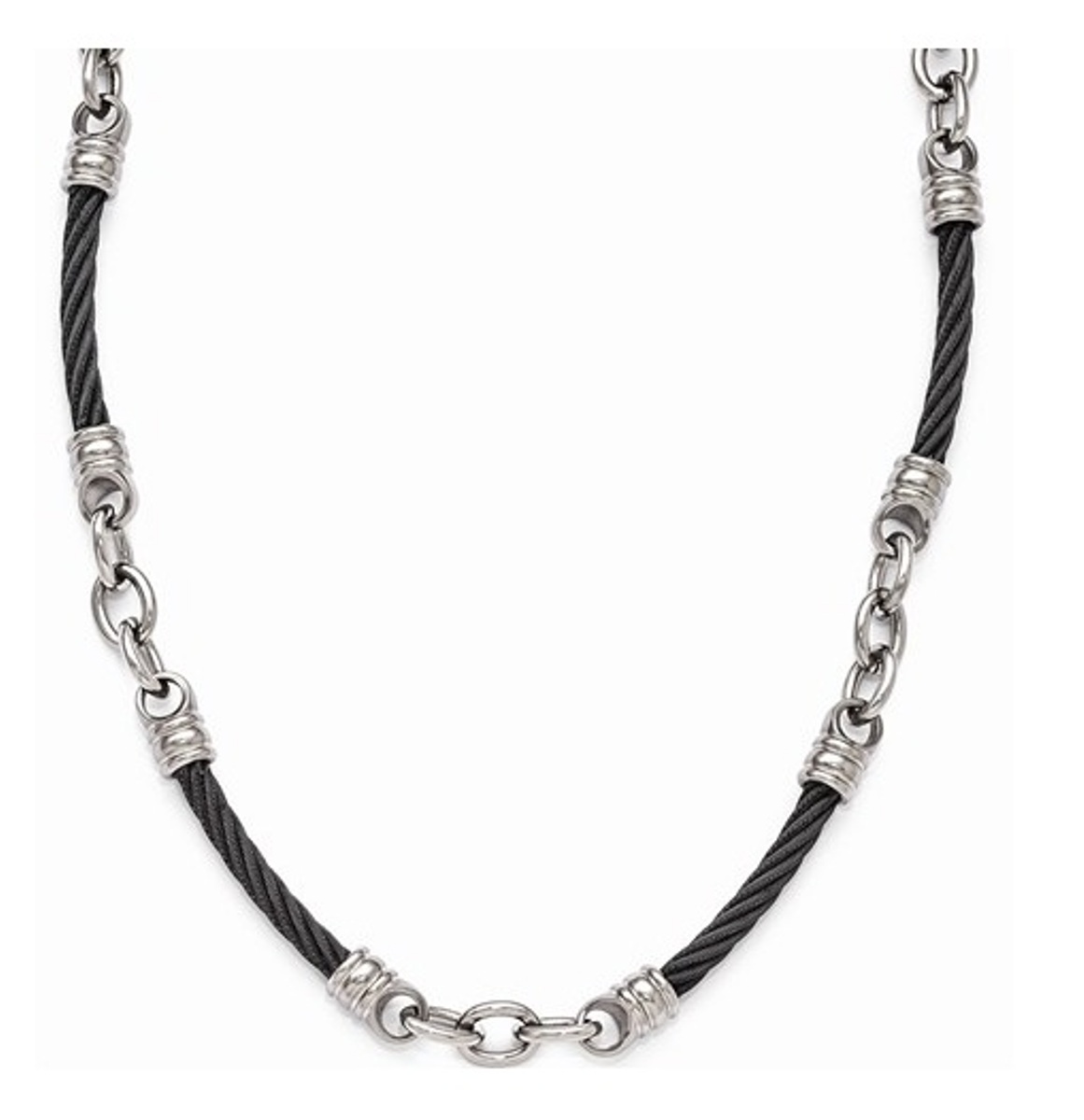 Edward Mirell Titanium and Black Titanium Cable Link Necklace, 20